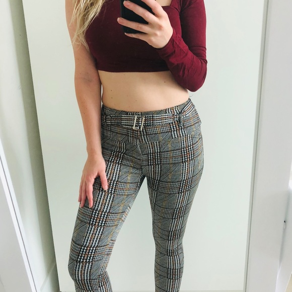 NWT belted high waisted plaid skinny pants - Picture 3 of 8